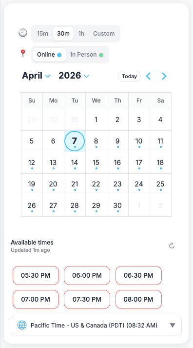 Friend availability view showing daytime booking slots