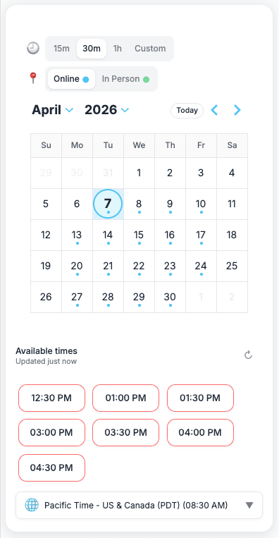 Coworker availability view with evening booking slots