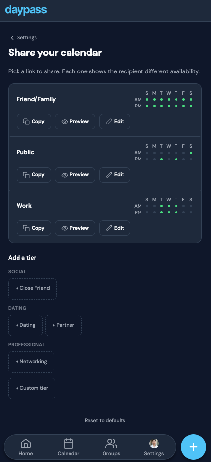 Availability tiers showing different times for different people